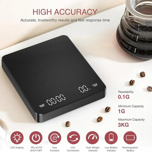 Digital Scale 0.1G/3Kg Auto Sec/Min for Espresso or Filter Brewing